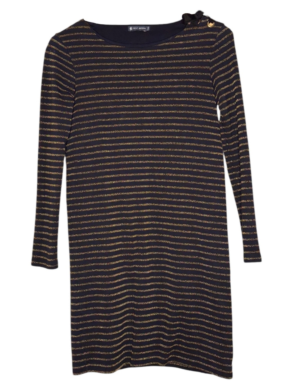 Size XXS Petit Bateau Navy Blue and Gold Glitter Stripe Tunic Dress